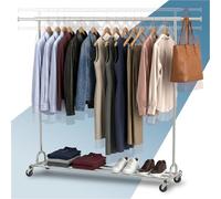 PORTENTUM Stand appendiabiti da terra robusto estensibile con ruote e freni - Altezza regolabile tra 149 e 174 cm - Fino a 130 kg carico - Porta abiti da camera in acciaio 45 x (160-200) cm larghezza