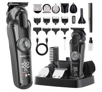 PORTENTUM Tagliacapelli uomo professionale LED - Set da 21 pezzi - Macchinetta per capelli e corpo di precisione - Rasoio elettrico barba - 6 Testine - 7 Pettini - USB-C - Base Organizzatore Compatta