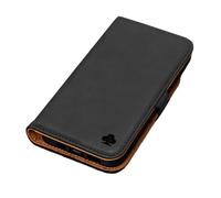 Porter Riley - Custodia in pelle compatibile con iPhone 16 Pro Max Premium in vera pelle con funzione di supporto e scomparti per carte di credito e supporto orizzontale (Nero/Marroncino)