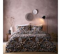 Portfolio Home Jephson Botanical Floral - Set di biancheria da letto matrimoniale, morbido, facile da pulire, con copripiumino e federe, colore: nero
