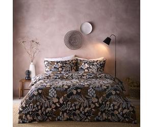 Portfolio Home Jephson Botanical Floral - Set di biancheria da letto matrimoniale, morbido, facile da pulire, con copripiumino e federe, colore: nero
