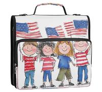 Portfolio organizer per bambini con piccole bandiere a 3 anelli, 3,8 cm, con tracolla e manico, adatto per le scuole medie