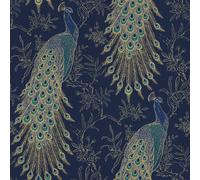 Portfolio Pavone Rasch Carta da Parati Blu Scuro E Oro 282992 Esotico Uccelli