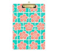Portfolio portablocco in acrilico con motivo a scacchi verde menta con fiori di corallo, formato A4, adatto per insegnanti, dimensioni elementari, 22,9 x 30,5 cm