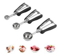 Portioniere per gelato in acciaio inox, 3 pezzi, 3 cm, 4 cm, 5 cm, in acciaio inox, con grilletto, porzionatore per gelato, cucchiaio per gelato lucidato