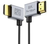 Portkeys 8K Cavo HDMI Ultra-Sottile 1m, HDMI A-A con connettori angolati a 90°, spessore 2,5 mm, 8K@60Hz, 48Gbps HDMl 2.1, HDR, eARC, per monitor, gimbal, rig, PS5, Xbox, PC, (HDMl A-A 1m)