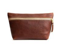 Portland Leather Goods Trousse da viaggio con chiusura a cerniera per organizzare trucchi e articoli da toeletta, realizzata a mano con le migliori pelli pieno fiore, Noce moscata, Extra Large