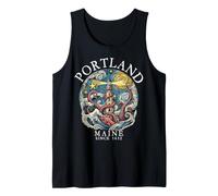 Portland Maine Octopus Lighthouse 1632 Lettere Bianche Canotta