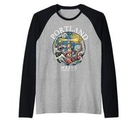 Portland Maine Octopus Lighthouse 1632 Lettere Bianche Maglia con Maniche Raglan