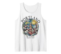 Portland Maine Octopus Lighthouse 1632 Lettere Nere Canotta