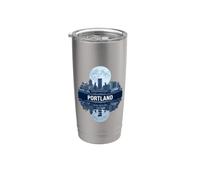 Portland, oregon, orizzonte, città, riflessione, vendemmia, blu, stile Bicchiere termico in acciaio inox doppia parete