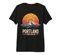 Portland Oregon Retro Tramonto Montagna Maglietta Premium