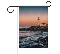 Portland River Lighthouse Sunrise Bandiera da giardino su entrambi i lati, nessuna dissolvenza, bandiere di benvenuto 30,5 x 45,7 cm, decorativa piccola bandiera da giardino decorativa per esterni
