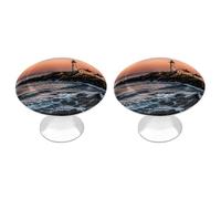Portland River Lighthouse Sunrise - Confezione da 2 pomelli rotondi per cassetti in stile moderno, per casa, ufficio, cucina