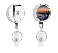 Portland River Lighthouse Sunrise - Porta badge retrattile con robusta clip a coccodrillo, portachiavi per infermieri, insegnanti, ufficio, lavoro, donne
