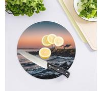 Portland River Lighthouse Sunrise Tagliere in vetro temperato per cucina Tagliere grande resistente al calore Shatter taglio e servizio tagliere da cucina 20,3 x 20,3 cm