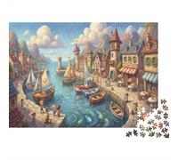 Porto del Libro Illustrato Fantastico Puzzle in Legno 500 Pezzi Adulti E Ragazzi,Sfida Impossibile,dai 14 Anni,Decorazione Casa,Gioco Educativo,Legno,Idea Regalo,Antistress (52x38cm)