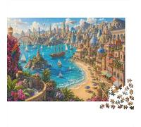 Porto di una città fantasy futuristica Puzzle 1000 Pezzi, Gioco Rilassante