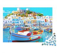 Porto isola greca Puzzle 1000 pezzi difficile per adulti Porto della città costiera dell'isola greca luminosa Premium robusto alta qualità vibrante stimolante antistress 70x50cm/1000pz