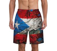 Porto Rico carta da parati stampa bandiera pantaloncini da bagno da uomo spiaggia atletica leggera estate surf sport acquatici abbigliamento casual, Nero , XL