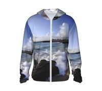 Porto Rico - Giacca da uomo con cappuccio e protezione solare UPF 50+, con cerniera intera, a maniche lunghe, da spiaggia, con tasca, nero, X-Large