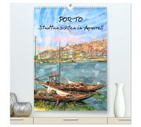 Porto - Stadtansichten in Aquarell (hochwertiger Premium Wandkalender 2026 DIN A2 hoch), Kunstdruck in Hochglanz: Malerei in der Stadt am Douro