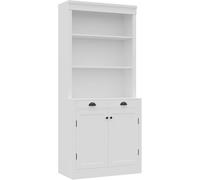 PortoAlegre 180 cm Tall Shelf with Drawer, archiviazione a 5 livelli, compartimenti regolabili e porte slat, cabinet in legno bianco per ufficio e soggiorno