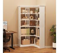 PortoAlegre L-Shaped Corner Bookshelf, 5 strati Wood & Metal Storage Shelf, Open Bookcase Organizer for Living Room, Bedroom, Office, White