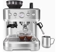 PortoAlegre Macchina per Caffè Espresso Professionale con Macinacaffè Integrato e Schiumatore Latte, 15 Bar, Serbatoio 2.3L, 1350W, Acciaio Inox - Ideale per Cappuccino e Caffè in Grani