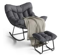 PortoAlegre Sedia a Dondolo Oversized, Sedia a Dondolo con poggiapiedi da Esterno a Forma di Uovo con Cuscino Spesso, Poltrona dondolo esterno/Interno, per Soggiorno, Giardino, Terrazza