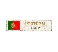 Portogallo Lisbona Cartello stradale personalizzato Bandiera Portogallo Targa in metallo Personalizzato Capitale Paese Città Souvenir Vintage Rustico Wall Art Metallo Targa in latta Camera da letto