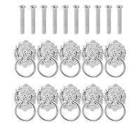 Portone Batacchio,Battente 10pcs Lion Head in lega di zinco manopola maniglione Batacchio Hardware Anello Mobili Viti Antica porta tira le manopole gestire il montaggio(10Pcs Silver)