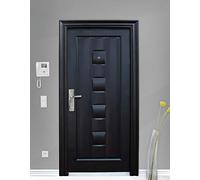 Portone Blindato Marrone Scuro Con Maniglia In Accaio Inox Anta Soglie Guarnizioni In Gomma Borchie Di Protezione E Spioncino Portoncino Blindato 86x197 Design Moderno P6 (Apertura esterna sinistra)