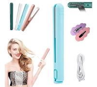 Portrait Mini Dual-Purpose Curling Iron, Ceramic Mini Hair Curler, 2 in 1 Mini Dual-Purpose Curling Iron, USB Rechargeable Curling Wand, Portable Hair Straightener Travel Curling Wand (Blue)