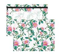 Portulaca - Astuccio portulaca rosa con cerniera liscia, tasca a 3 fori, per lettere formato A4, confezione da 2 articoli per la casa per studenti