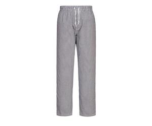 Portwest C079 Pantaloni Bromley da Chef in Cotone 100% Traspirante | Quadri neri, M, Vita Elasticizzata Regolabile Con Cordino, Cerniera Nascosta, Tasca Sicura Posteriore, Lavaggio A 60°C