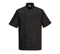 Portwest C733 Giacca Cumbria Da Chef S/S Twill Polycotton Durevole | Nero, S, Lavabile In Lavatrice A 60°C, Colletto Alla Coreana, Tasca Sulla Manica, Apertura Anteriore Ad Anello