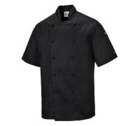 Portwest C734 Giacca Cuoco Maniche Corte Catering Chef Coat Nera/Bianca