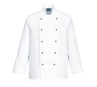 Portwest C834 Giacca Chef Somerset Twill Polycotton | Bianco, L, 65% Poliestere 35% Cotone 190g, Frontale Reversibile, Bottoni Staccabili, Polsino Ventilato, Lavabile 60°C