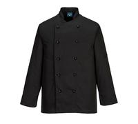 Portwest C834 Giacca Chef Somerset Twill Polycotton | Nero, S, 65% Poliestere 35% Cotone 190g, Frontale Reversibile, Bottoni Staccabili, Polsino Ventilato, Lavabile 60°C