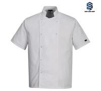 PORTWEST Cumbria Giacca Cuoco Maniche Corte Nera Bianca C733 Colletto Cineseria