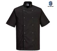 PORTWEST Cumbria Giacca Cuoco Maniche Corte Nera Bianca C733 Colletto Cineseria