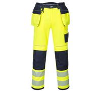 Portwest T501 Pantaloni da Lavoro con Tasca Rinforzata PW3 Hi Vis Giallo/Blu Navy, 34