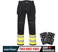 Portwest Hi-Viz Fondina Pantaloni Cargo Ginocchio Imbottitura Tasche Elasticted