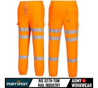 Portwest Hi Viz Jogging Pantaloni Combattimento Uomo Ginocchio Toppe Rail Orange