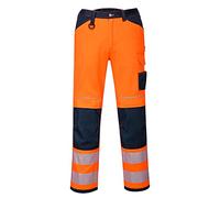 Portwest PW340 Pantaloni da lavoro Hi Vis PW3 Uomo Arancio/Blu Navy Corti, 36