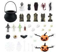 PORUPAEL 43 pezzi decorazione per casa delle bambole Halloween, accessori per casa delle bambole in miniatura, ragno, scheletri, porta dell'elfo, pietra tombale, decorazione per feste di Halloween