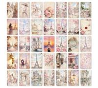 PORUPAEL Set di 36 cartoline vintage a tema Parigi in acquerello, carte decorative 6 x 9 cm, mini poster estetici, decorazione da parete (C)