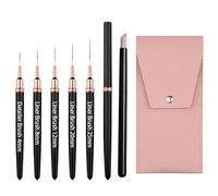 PORUPAEL Set di 5 pennelli per nail art con penna al quarzo e custodia rosa - Pennelli professionali da disegno per dettagli fini per smalto gel, nail design e manicure (dimensioni: 4 mm/0,16 pollici