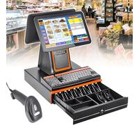 POS con Touch Screen da 15,6 Pollici,POS con Registratore di Cassa Touch Screen Intelligente Tutto in Uno, Registratore di Cassa a Doppio Schermo per Ristoranti Aziendali,Black-Withcashbox
